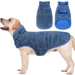 Malier Dog Winter Coat, Reversible Fleece Dog Cold Weather Coats, Windproof Warm Snow Puppy Jacket Vest Pet Clothes for Small Medium Large Dogs (X-Large, Blue)