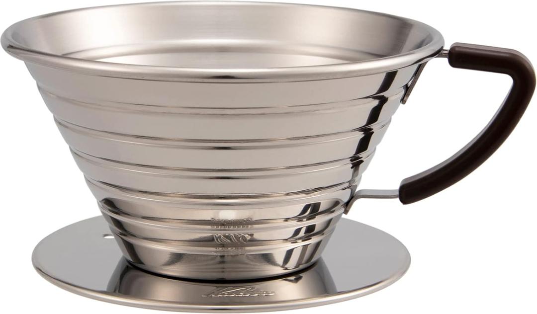 Carita Kalita Stainless Steel Coffee Dripper Wave Series - 2-4 People, 185S, Made in Japan, For 2-4 Cups