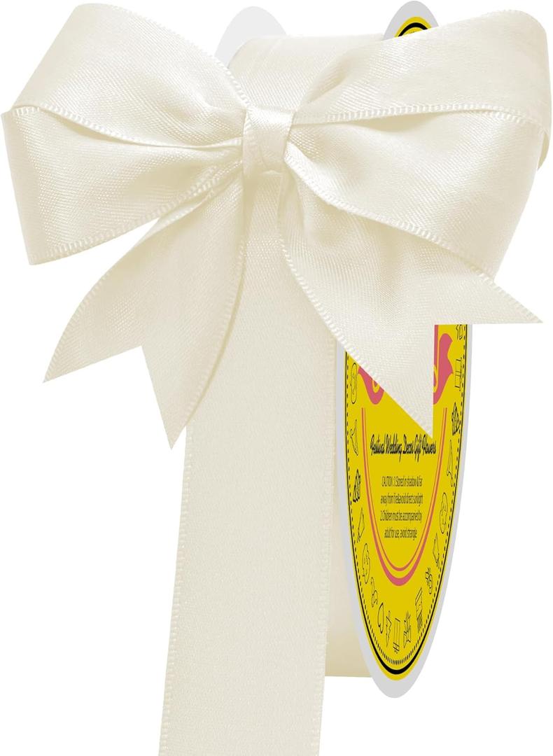 Double Face Ivory Satin Ribbon 7/8 inch X 50 Yards Polyester Ivory Ribbon for Gift Wrapping Very Suitable for Weddings Party Invitation Decorations and More