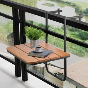 VEVOR Balcony Hanging Table, 23 x 16 inch Folding Balcony Railing Table, Outdoor Balcony Bar Table for Railings, 4-Level Adjustable, Fit Railing from 1" to 8.27", Serving Table for Patio & Deck