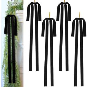 Large Velvet Christmas Bow 23.6x15.7 Inch Vintage Christmas Tree Topper Bows Christmas Staircase Wreath Bows for Xmas Fireplace Decoration (6, Black)