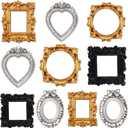 Vicenpal 10 Pcs Vintage Mini Picture Frames Baroque Antique Small Resin Jewelry Display Table Frame for Christmas DIY Photo Holiday Party Decoration (Black,Gold,Silver)