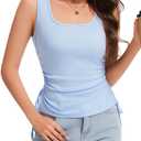 LUXEBOLD Womens Tank Tops Ruched Sleeveless Top Tank Tops Adjustable Side Drawstring Slim Fit Casual Summer Basic Camisole Shirts Light Blue 2XL (Blue, XXL)