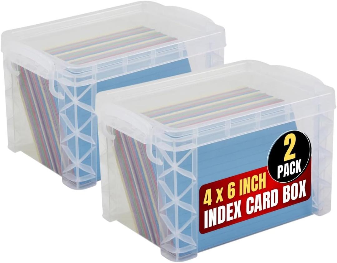 1InTheOffice Plastic Index Card Box 4x6, Index Card Storage Box, Clear, 500 Capacity, 2 Pack