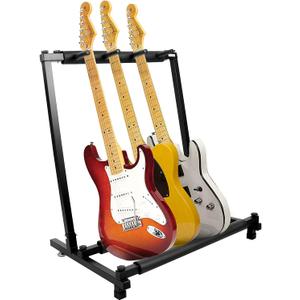 Kuyal Iron Guitar Stand Multi-Guitar Display Rack Bass Folding Stand Band Stage Bass Acoustic Guitar, Black (3 Holder)