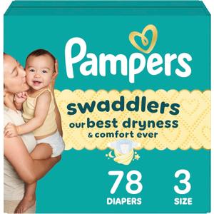 Pampers Swaddlers Diapers, Size 3 (13-26 lbs), 78 Count, Absorbent, Keeps Baby Dry and Comfortable, Skin Safe Disposable Baby Diaper