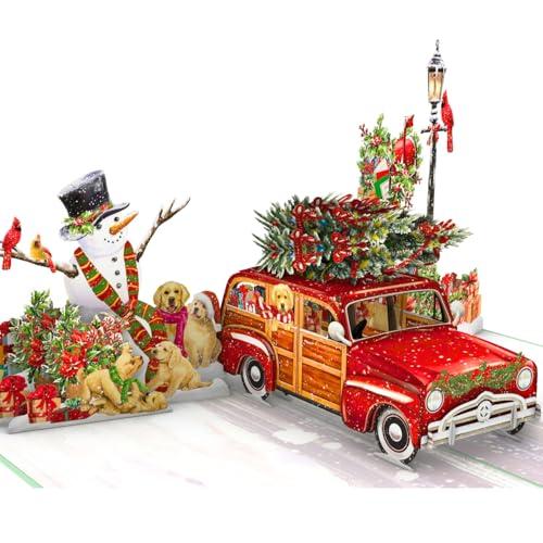 HEARTAGS- Pop Up Vintage Christmas Card, 3D Christmas Pop Up Card, 6x8 in Popup Holiday Gretting Cards For Husband, Kids, Dad, Son, Daughter, Adults With Envelope and Message Note