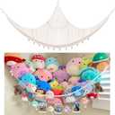 Kangaroo Stuffed Animal Storage Hammock, Corner Hanging Toy Organizer, Stuffed Animal Storage | Easy to Hang Plushie Net - Included Anchors & Hooks | for Toy Room, Nursery Bedroom & Home Decor (White) (cream)