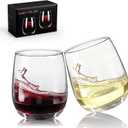 Stemless Wine Glasses, Red Wine Glasses Set of 2, Glasses 12 oz, Smooth Rim Wine Glass Set, Cute Wine Glasses Perfect for Wedding, Anniversary or Christmas Holiday Gifts