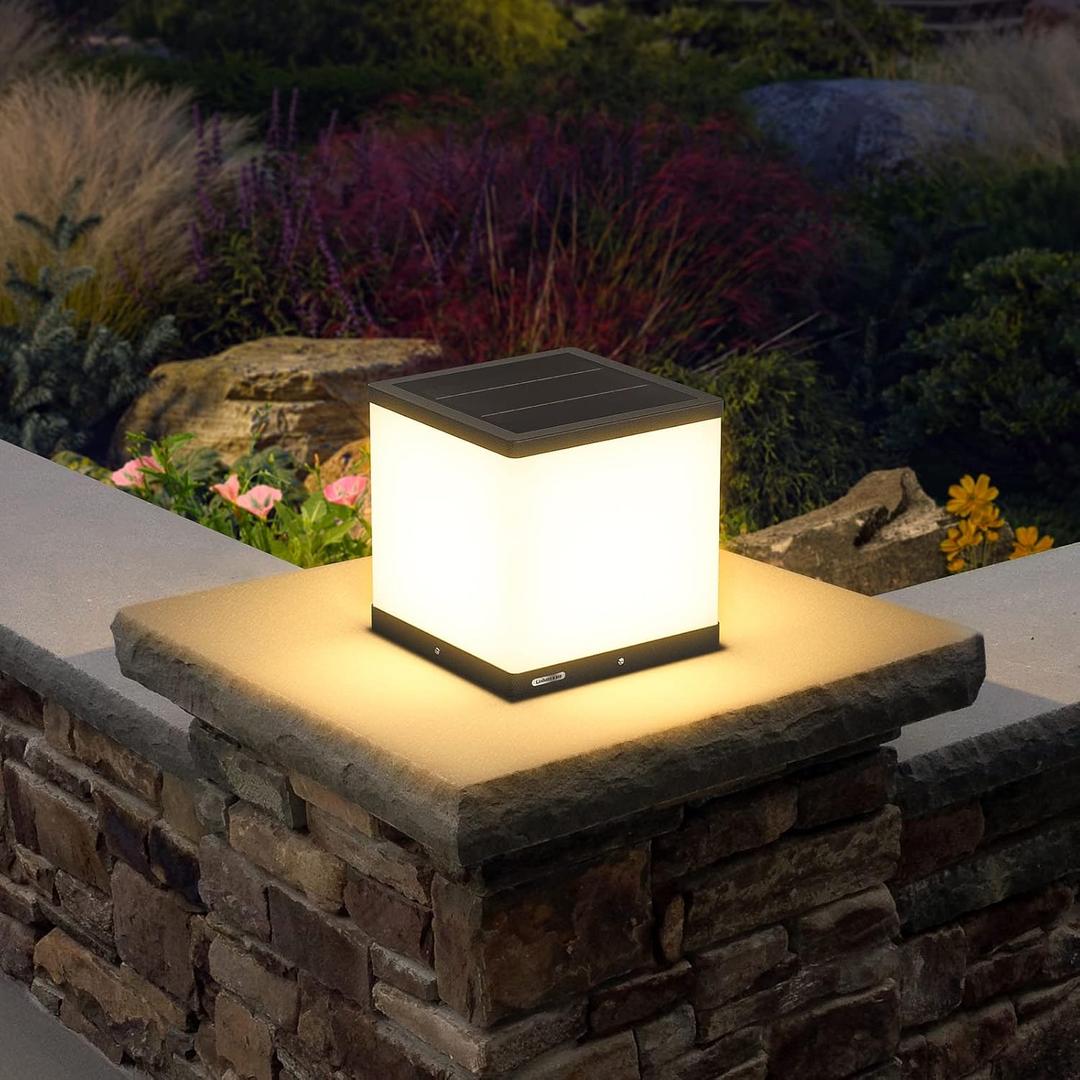 Outdoor Solar Post Cap Light, 9.8"*9.8"*9.8" Modern Warm Luxury LED Light with Waterproof IP54 Standards for Fence Deck Garden or Patio Posts (Solar Powered-High)