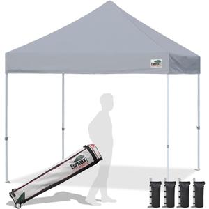 Eurmax USA Standard 10x10ft Patio Pop Up Canopy Tent for Outdoor Events Commercial Instant Canopies with Heavy Duty Roller Bag, Bonus 4 Canopy Sand Bags (Grey)