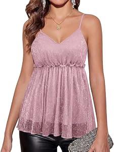 Nlife Women Sparkly Peplum Top Glitter V Neck Sleeveless Blouse Flattering Cami Shimmer Party Date Night Holiday Club Outfit, Large
