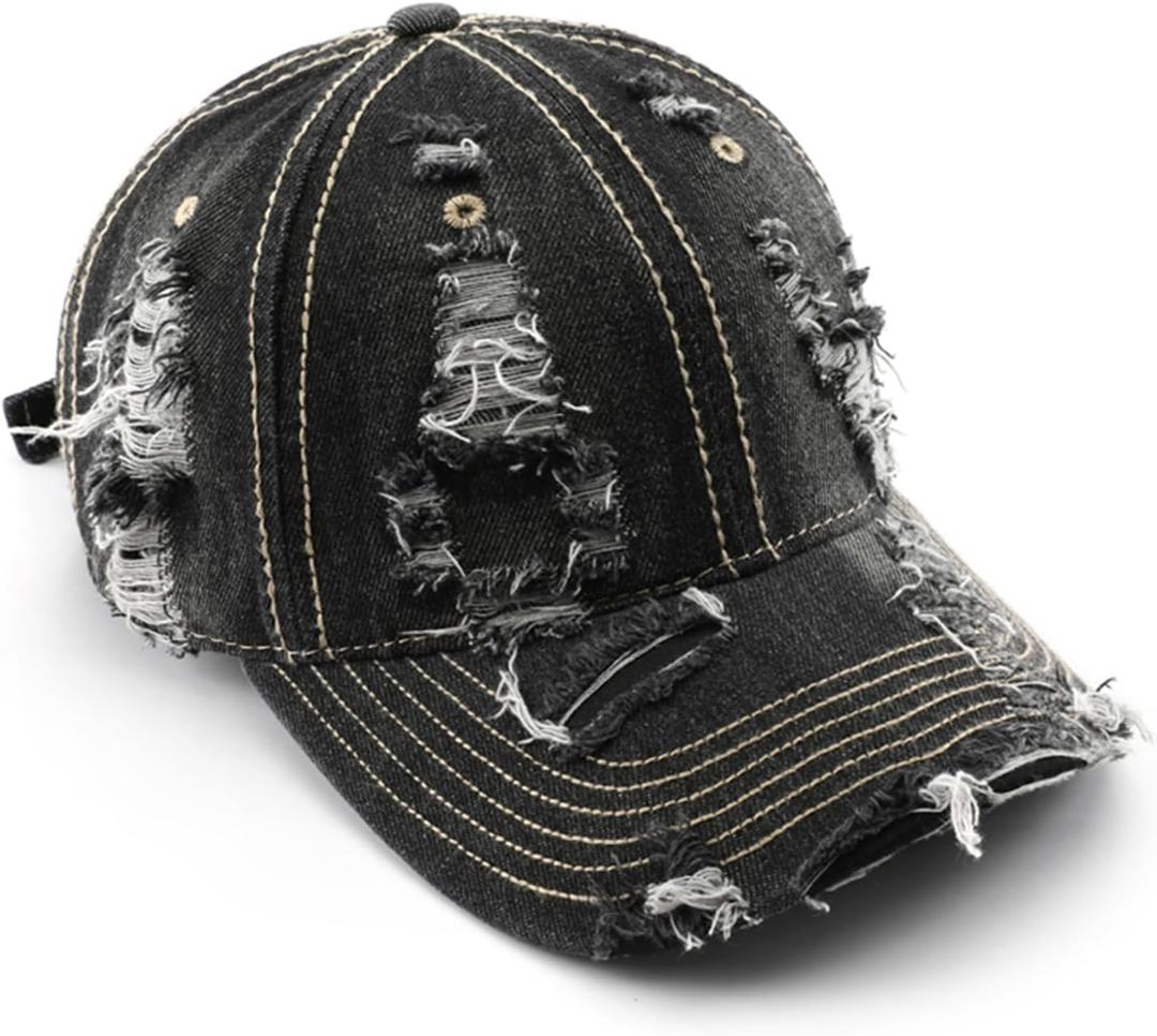 Trendy Washed Distressed Baseball Cap Vintage Cotton Canvas Unstructured Dad Hat Adjustable Headwear for Men Women, One Size