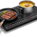 Double Induction Cooktop 1800W, Portable 2 Burner Electric Cooktop with Button Control, 10 Power Levels, 4-Hour Timer, Safety Lock, 110-120V