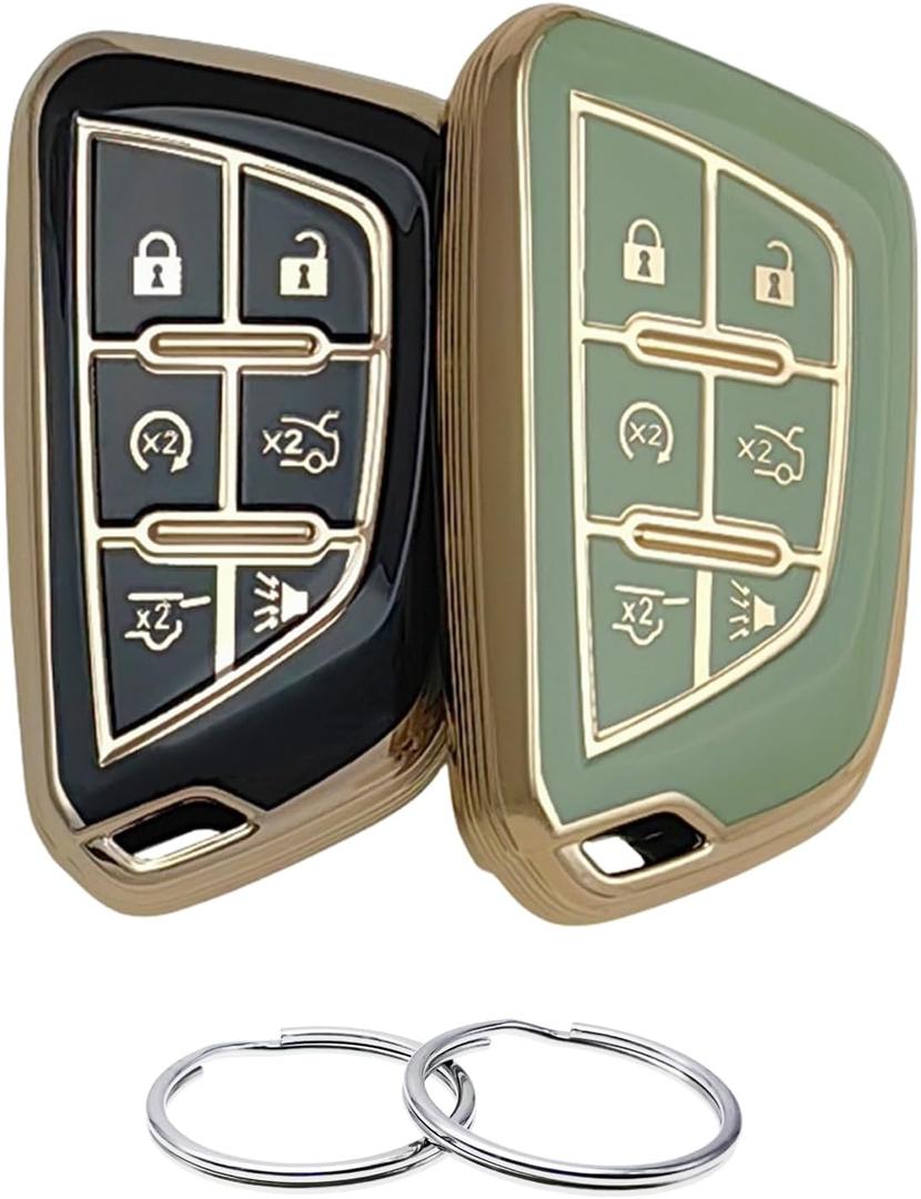 REPROTECTING TPU Key Fob Cover Compatible with Cadillac Escalade Escalade ESV (6 Buttons) (Black/Green)