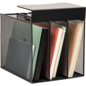 Mind Reader Slide-On Under Desk File Organizer, No Tools Required, Hanging Storage for Laptops, Folders, and Notebooks, Metal, Black