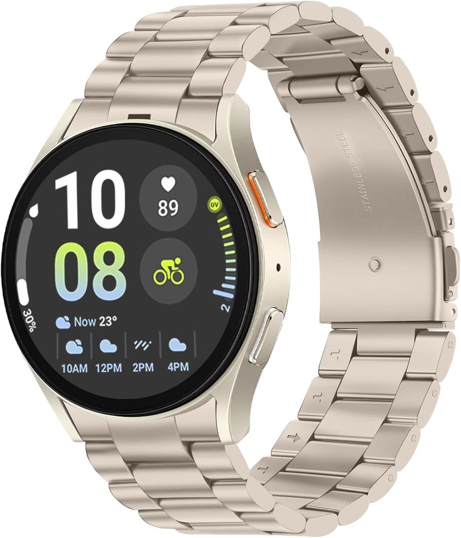 Tasikar No Gap Bands Compatible with Samsung Galaxy Watch Band 7/6/5/4/FE 44mm 40mm/6 Classic Band 47mm 43mm/5 Pro 45mm/4 Classic 46mm 42mm, 20mm Metal Strap for Men Women, Starlight