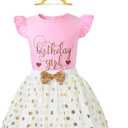 LYSMuch Girls Birthday Outfit Birthday Girls Shirt Princess Tutu Tulle Skirt Headband (5-6 Years, Pink)