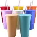 32 oz Cups with Lids and Straws - Reusable Tumbler with Lid and Straw, BPA Free Iced Travel Coffee Mug Water Bottle for Kids Adults Women (8 Pack) (32 Fluid Ounces)