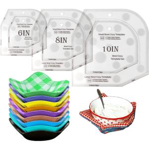 Bowl Cozy Template Cutting Ruler Set, 3Pcs Acrylic Transparent Quilting Bowl Templates for Hot and Cold Food Bowl Rack, DIY Kitchen Art Craft Acrylic Stencil Cut On Fold Template Sewing (White)