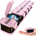 Extra Large Weekly Pill Organizer - XL Vitamin Holder with 7 Detachable Compartments, Portable Medicine Pill Organizer for Supplements, Daily Pill Case for Home and Travel,Pink
