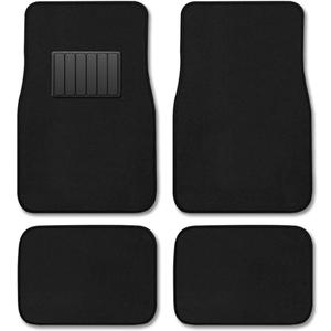 CarsCover Premium Vehicle Mats 4-Piece with Vinyl Heel Pad, Black Carpet Driver Passenger and Rear Floor Mats