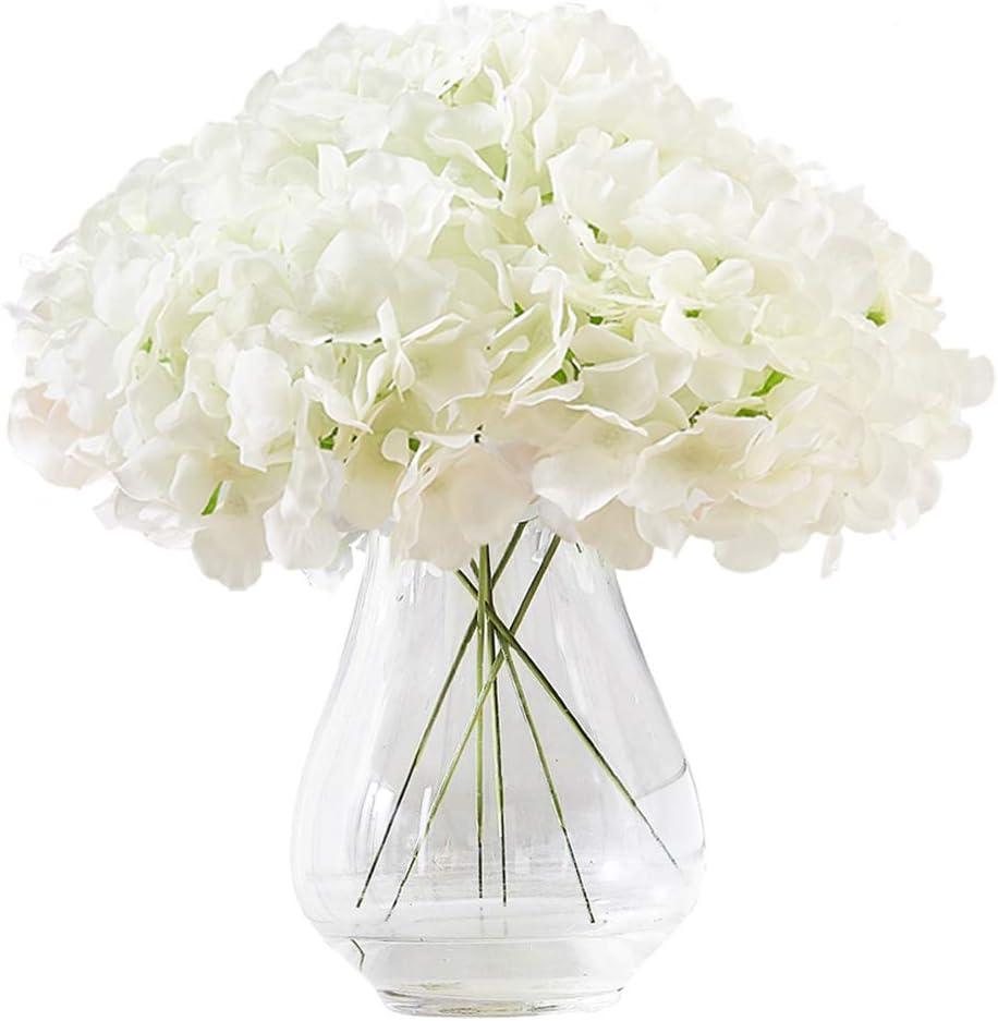 Hydrangea Silk Flower White 10 Heads Artificial Hydrangea Silk Flowers Head for Wedding Centerpieces Bouquets DIY Floral Decor Home Decoration with Long Stems - White (Large)