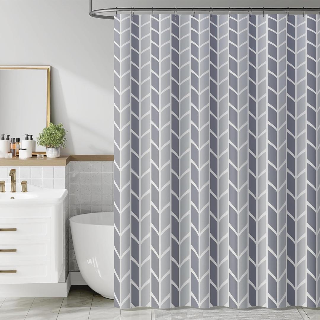 jinchan Grey and White Geometric Shower Curtain Chevron Arrow Farmhouse Shower Curtains for Bathroom Modern Waterproof Fabric with 12 Hooks 70x72 Inches