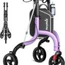 3 Wheel Walkers for Seniors, Lightweight Rollator Walkers Foldable for Elderly with Cane Hold and Cup Hold, Height Adjustable Aluminum Three Wheel Rolling Walker Mobility Aid, Purple