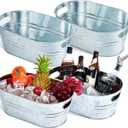 Tessco 4 Pcs 4 Gallon Galvanized Metal Tubs Large Ice Buckets for Parties Beverage Drink Tin Bins Champagne Cocktail Wine Cooler for Summer Mimosa Bar Supplies(Classic,Silver)