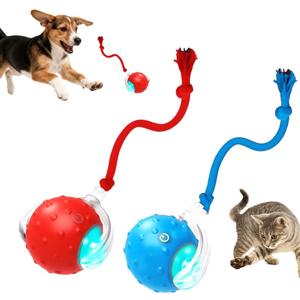 Interactive Fast Moving Toys Balls with Birdsong, 2026 New 360 Smart Automatic Rolling Electric Dog Ball Toy with Rope for Dogs and Cat Indoor Play (Blue+Red)
