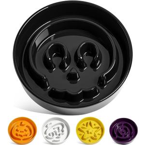 LE TAUCI Ceramic Slow Feeder Dog Bowls Small Breed, 0.6 Cups Dog Food Dish for Fast Eaters, Puzzle Bowl for Small Dogs and Cats,Skull Black