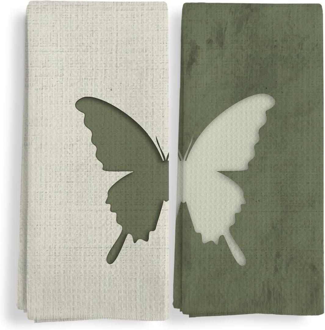 Boho Butterfly Kitchen Towels, Butterfly Kitchen Towel Decorative Set of 2, Butterfly Kitchen Decor, Butterfly Hand Towel for Bathroom, Nature Insect Hand Dish Tea Towel for Kitchen 16X24