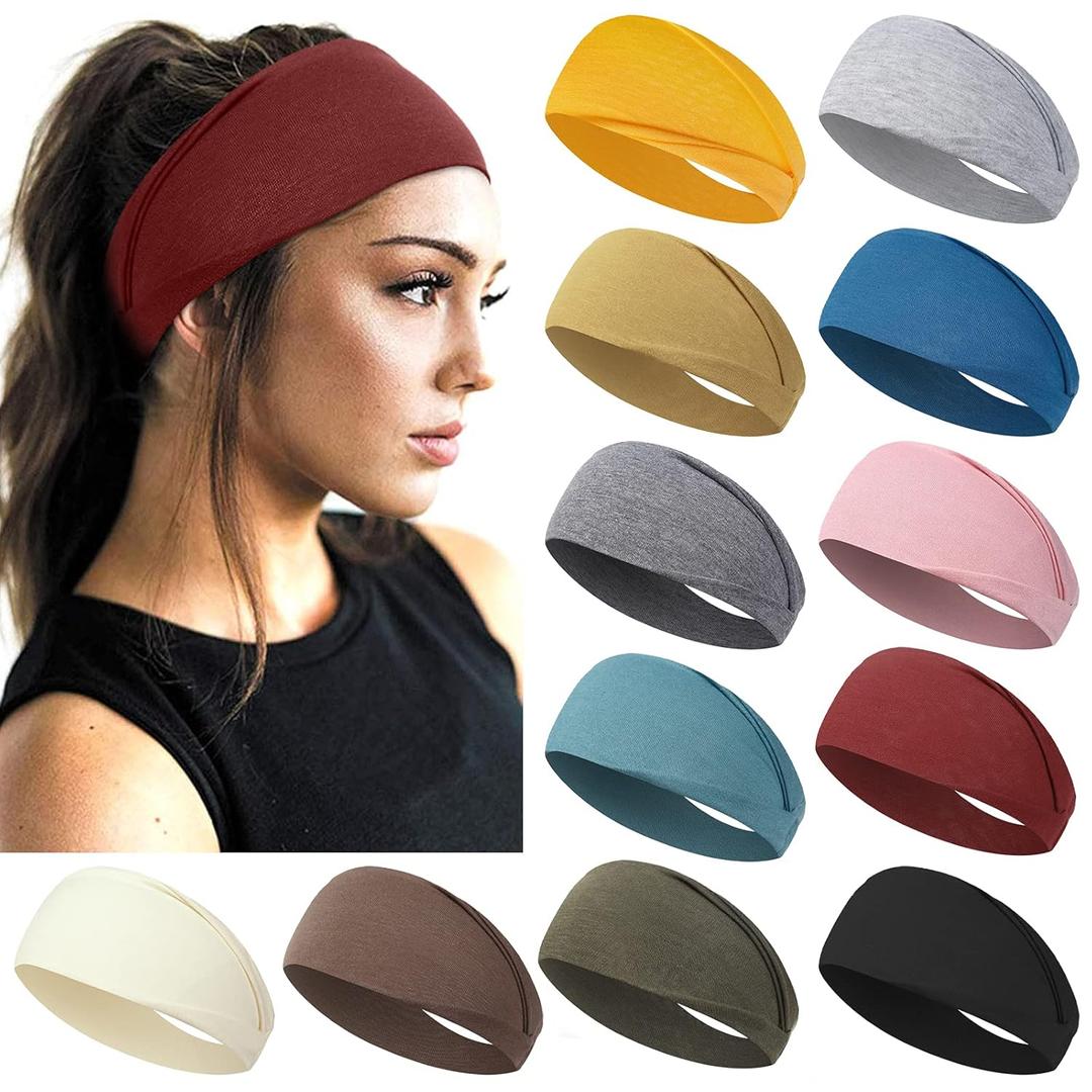 AKTVSHOW Headbands for Short Hair - Elastic Non-Slip Workout Sports Yoga Head Bands, Wide Thick Sweat Hair Wraps for Girls, 12 Pack (Women Headbands Set 3)