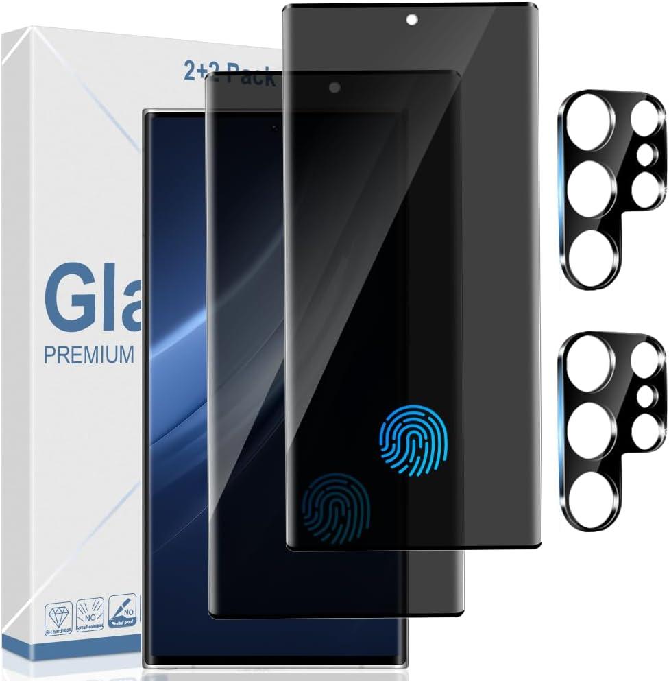 [2 Pack] Galaxy S23 Ultra Privacy Screen Protector, 2 Pack Camera Lens Protector,Tempered 9H Hardness Easy Install Anti-Scratch Anti-Fingerprint Anti-Spy Screen Protector for Galaxy S23 Ultra 6.8Inch