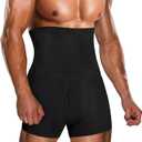 TAILONG Men Tummy Control Shorts High Waist Slimming Underwear Body Shaper Seamless Belly Girdle Boxer Briefs (Small, Black With Fly)