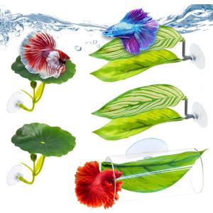 5PCS Betta Hammock & Fish Toys Set, Soft Aquarium Decor Plastic Plants that Wont Damage Fishtail, Acrylic Tube Tunnel for Betta Fish Tank Decorations, Aquarium Hideout with Spare Suction Cups