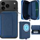 Strong Magnetic for MagSafe Wallet Pouch / Pixelsnap, Zipper Pocket Large Capacity for Earpod/Earphone/Car Keys & More, 3 Card Slots RFID Block for iPhone Air 17 16 15 Pro Max Pixel 10 Series (Blue)