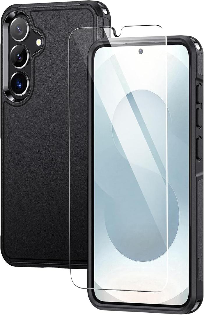 Lanhiem for Samsung Galaxy S25+ S24+ Plus Phone Case with Tempered Glass Screen Protector, Shock Absorption, Anti-Scratch Shockproof Case Cover for Samsung S25+ Plus S24 Plus, (Black-3 in 1)