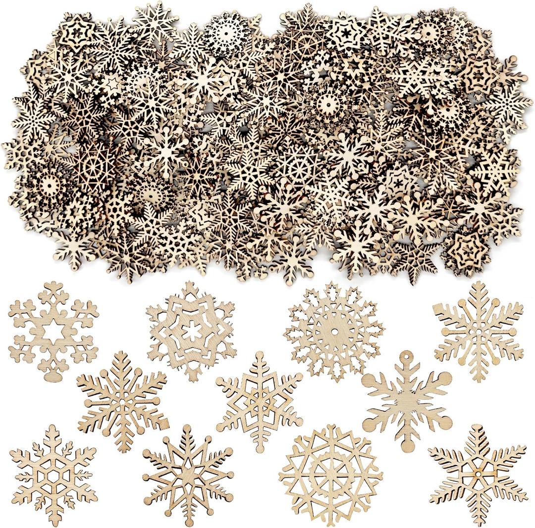 250 PCS Mini Wooden Snowflake Ornaments 1.2 Inch Unfinished Wood Snowflake Slices Cutouts Small Christmas Snow Flake Embellishments for Winter DIY Crafts