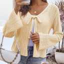 Saodimallsu Womens Summer Crochet Lightweight Cardigans Tie Front Mesh Knit Long Sleeve Casual V Neck Beach Cover Ups (Beige)