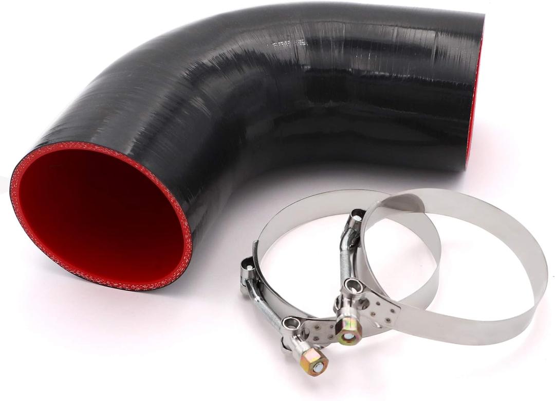 90 Degree Elbow Coupler Silicone Hose 4-Ply 4-inch for Turbo/Intercooler/Intake Piping, Length 120mm Thickness 5mm with T-Bolt Clamp