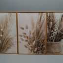 ANHUIB Beige Neutral Floral Canvas Wall Art 16x24 Inch Framed Beige Brown Botanital Wall Decor Large Rustic Farmhouse Wildflower Artwork Vintage Plant Art Prints Set of 3 for Living Room Bedroom Office