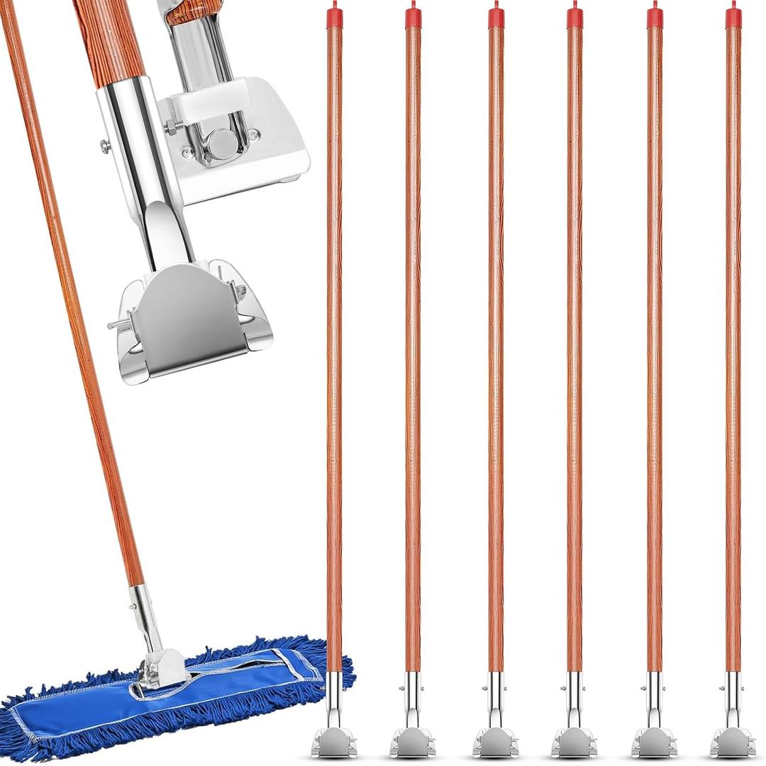 Sliner 6 Pcs Clip on Dust Mop Handle 51.2 Inch Mop Stick Replacement, Swivel Head for Household Wet and Dry Mops, Cleaning Supplies