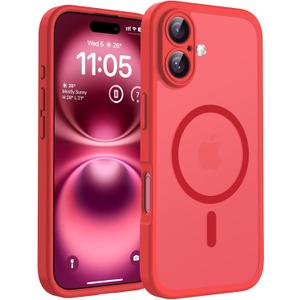 TOCOL Magnetic for 16 Red Case, Upgraded Full Camera Protection, Compatible with Magsafe, Drop Protection, Translucent Matte Back Bumper Phone Cover 6.1-Inch (Red)
