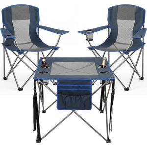 Camping Chair Set of 3,Outdoor Folding Camping Chairs with Cup Holder & Carry Bag for Sports,Hiking,Picnic,Includes Two Foldable,Breathable Camping Chair and a Larger Table Support up to 250lbs, Oversized