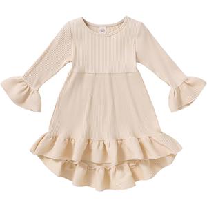 YOUNGER TREE Toddler Baby Girls Fall Clothing Solid Cotton Pit Irregular Skirt Winter Dress Long Sleeve Skirt Outfits (1-2T, Apricot)