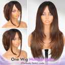 Eawwii Long Brown Highlight Wig with Bangs for Women,4x4 Realistic Scalp,Free Parting,Layered Hairstyle Synthetic Heat Resistant for Daily Party Use 26 inch