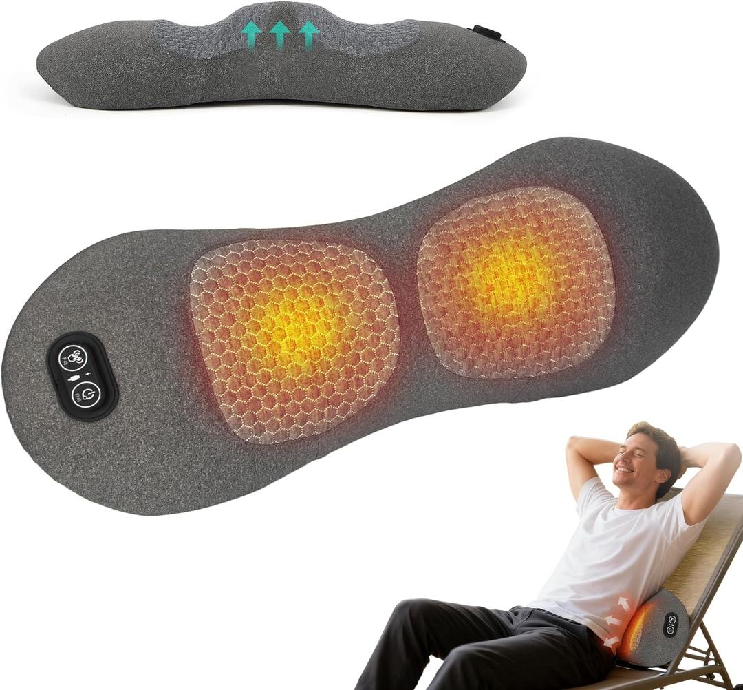 Rechargeable 3 in 1 Lumbar Support Pillow, Electric Lower Back Massager Waist Decompression Devices Heat Vibration