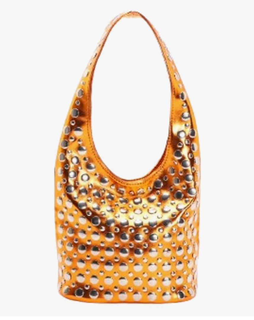 Y2k 90s Crescent Hobo Bags Women Trendy Studded PU Leather Shoulder Crossbody Purse Punk Underarm Satchels Tote Handbag